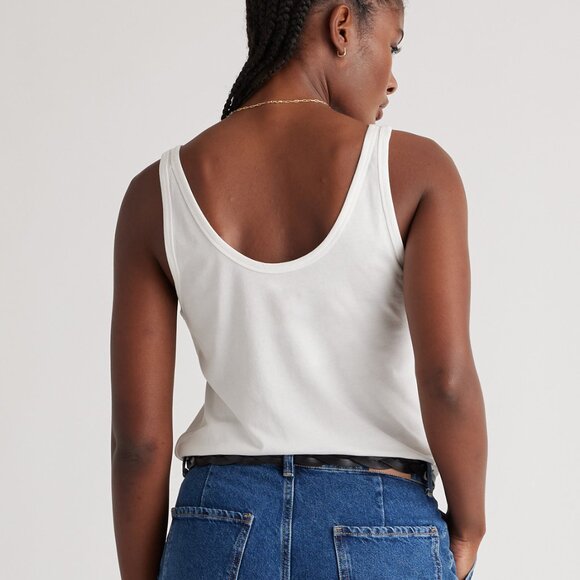 .. Quince Cotton Modal Double Scoop Neck Tank, White (S) - Picture 4 of 8